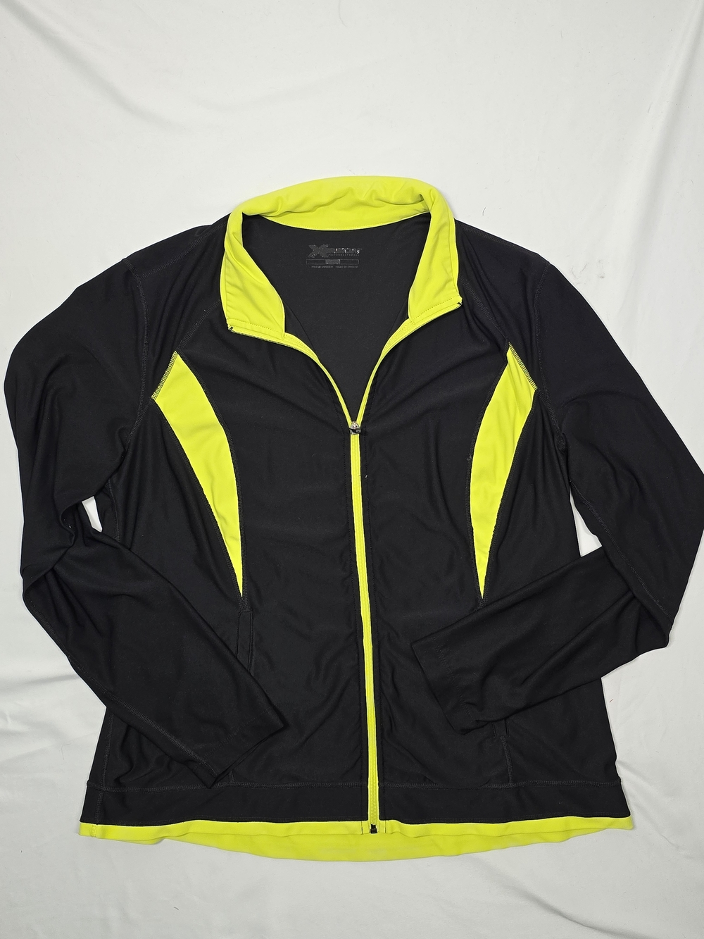 Xersion Performance Full-Zip Athletic Track Jacket Black Neon Yellow Size M